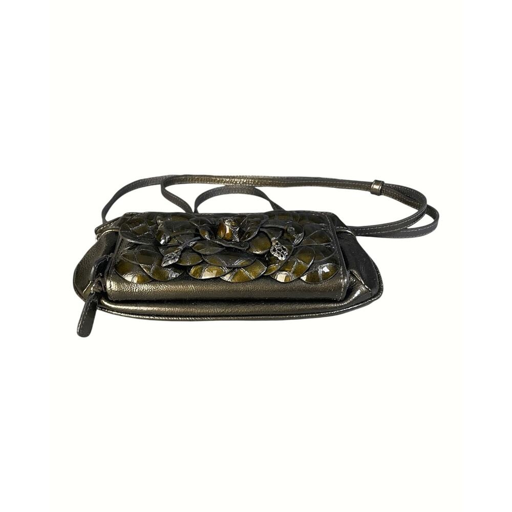 Brighton Rosalie Green 3D Patent Flower Organizer Clutch Crossbody Or Waist Bag - Picture 3 of 9